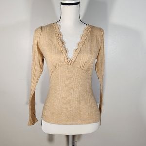 Willow Root Size M goldish/tan long sleeve shirt from The Buckle V neck Low cut